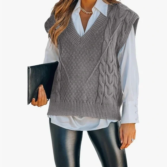 Gray Knit Sweater Vest - Picture 1 of 6